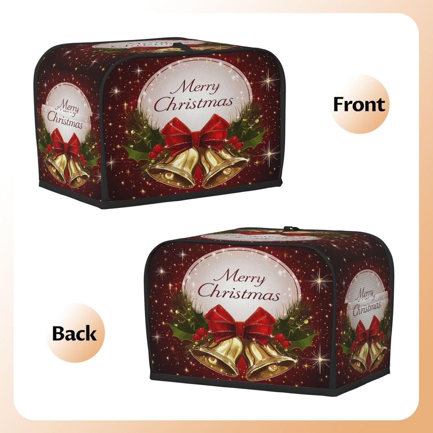 Toaster Cover 2 Slice Christmas Bell Red Xmas Kitchen Small Appliance Covers with Pockets Dust and Fingerprint Protection