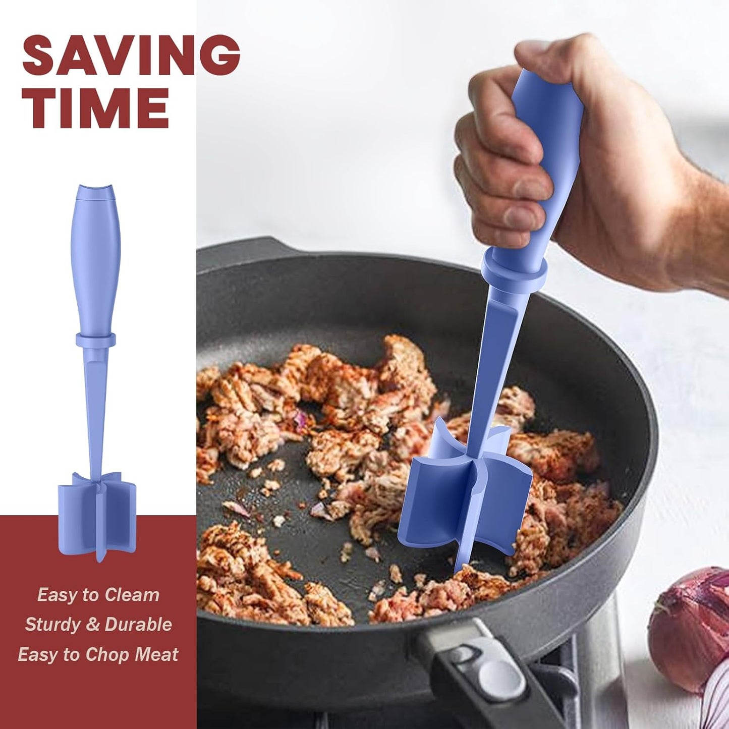 2Pcs Meat Chopper, Hamburger Grinder, Premium Heat Resistant Smasher for Ground Beef, Burger Grinder Nylon Potato Mix Tool-Purple