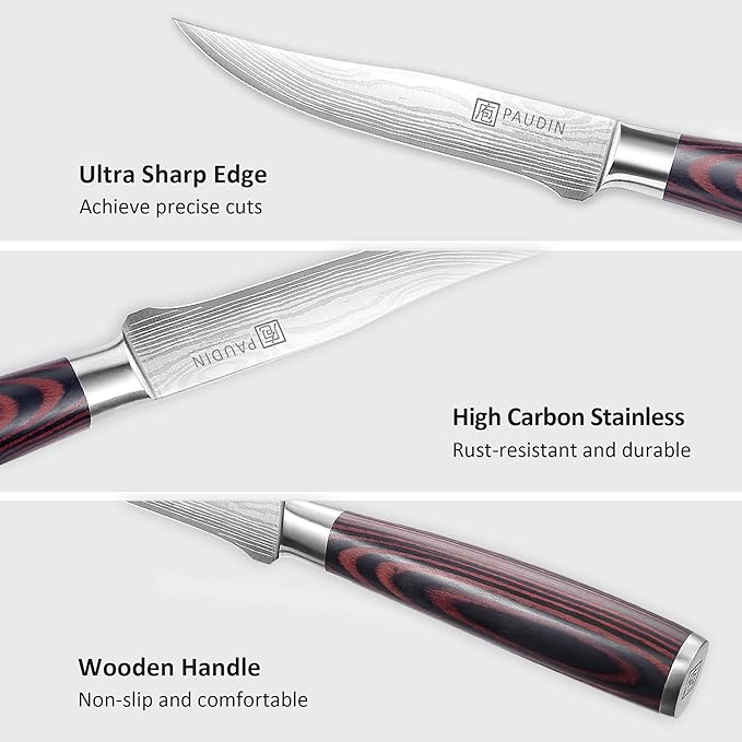 PAUDIN Utility Knife 5 Inch Kitchen Knife, Ultra Sharp High Carbon Stainless Steel Small Chef Knife with Sheath, Kitchen Utility Knife with Ergonomic Pakkawood Handle