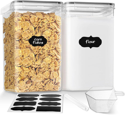 2-Piece Extra Large Food Storage Containers (6.5L/Each) Airtight Pantry Storage Containers Organiser Dry Food Canisters Plastic Leak-proof Canisters for Home & Kitchen with Labels & Pen