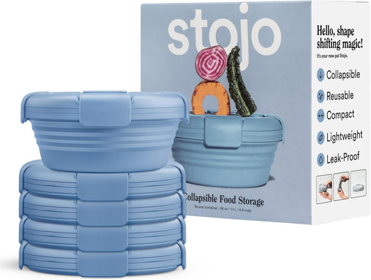 STOJO Collapsible Bowl 5 Set - Steel, 36oz - Reusable Silicone Bowl for Hot and Cold Food - Perfect for Travel, Meal Prep, To-Go Lunch, Camping & Hiking - Microwave & Dishwasher Safe