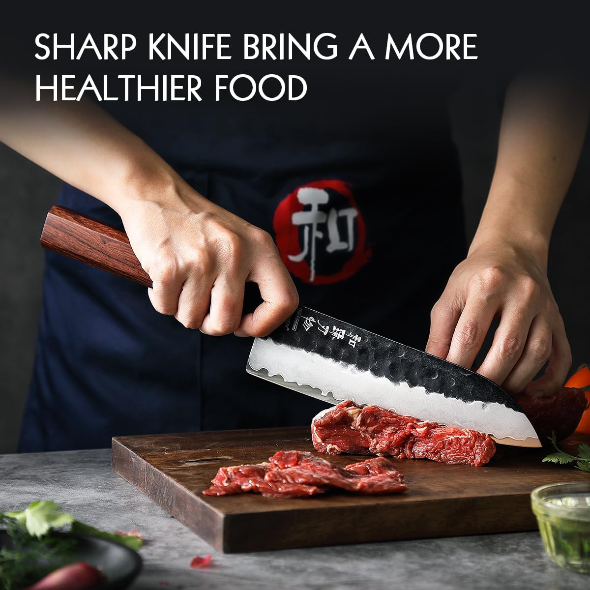 HEZHEN Santoku Knife, 7 Inches, 3 Layers Clad Steel Chef Knife,Professional Japanese Kitchen Knife for Chefs and Home Cooking,Wooden Octagonal Handle