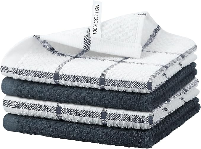 Niallant 4PCS Cotton Terry Dish Rags, Quick Drying Dish Cloths, Kitchen Towels, Grey, 12x12in
