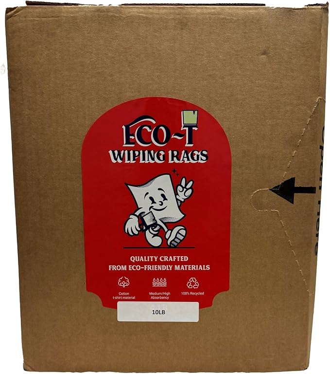 10 lb Box Eco-T Paint Rags - White T-Shirt Material, 100% Recycled, Eco-Friendly, High Absorbency, Low Lint, Low-Cost, Painting and Cleaning Cloth