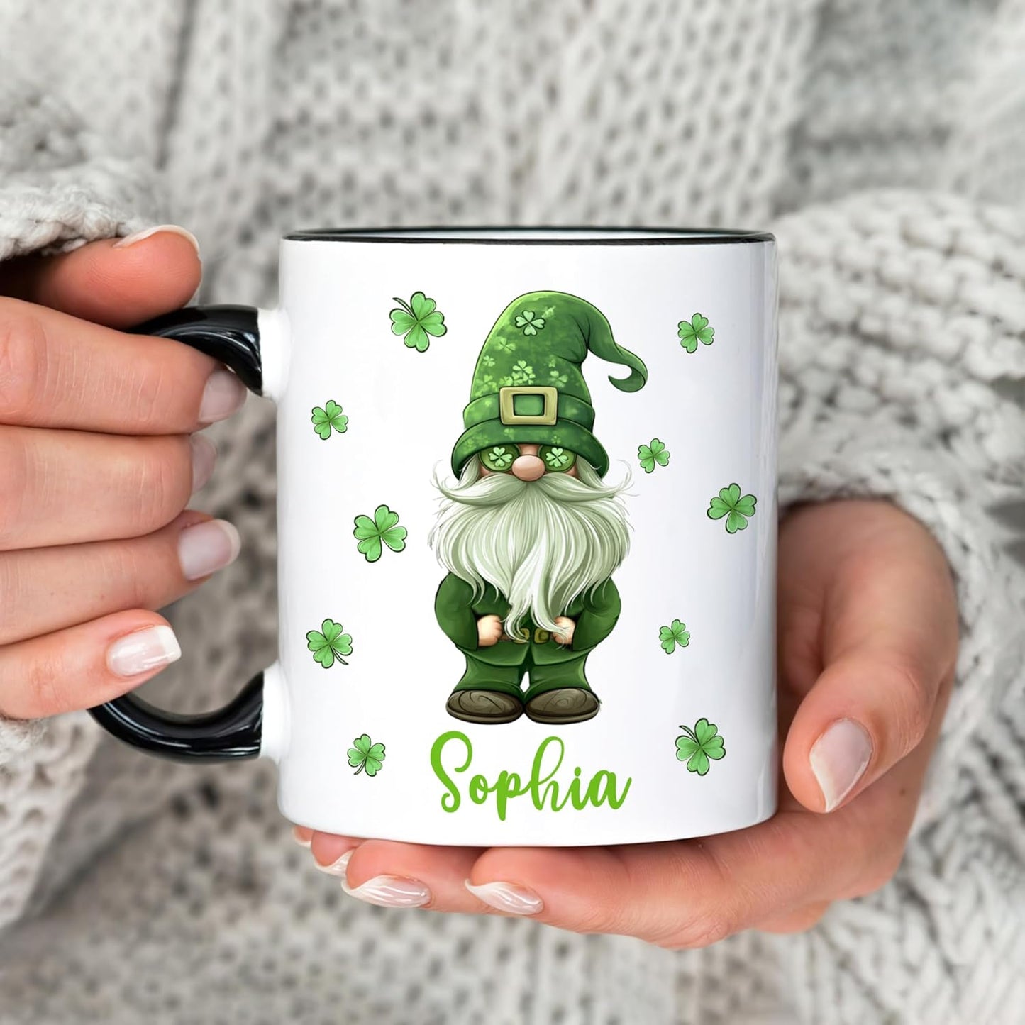 Hyturtle Personalized Gnome Mug - Cute Gnome Gift For Women - Lucky Gift For Gnome Lover - Gnome St. Patricks Day Decorations - Gnome Gifts - Custom Name Coffee Cup Ceramic Mug 11oz 15oz