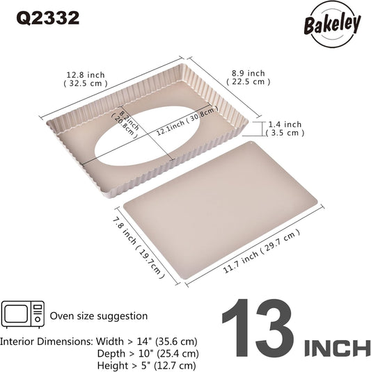 Rectangle Tart Pan, 13-Inch with Removable Loose Bottom Non-Stick Oblong Quiche Bakeware for Oven Baking (Champagne Gold)