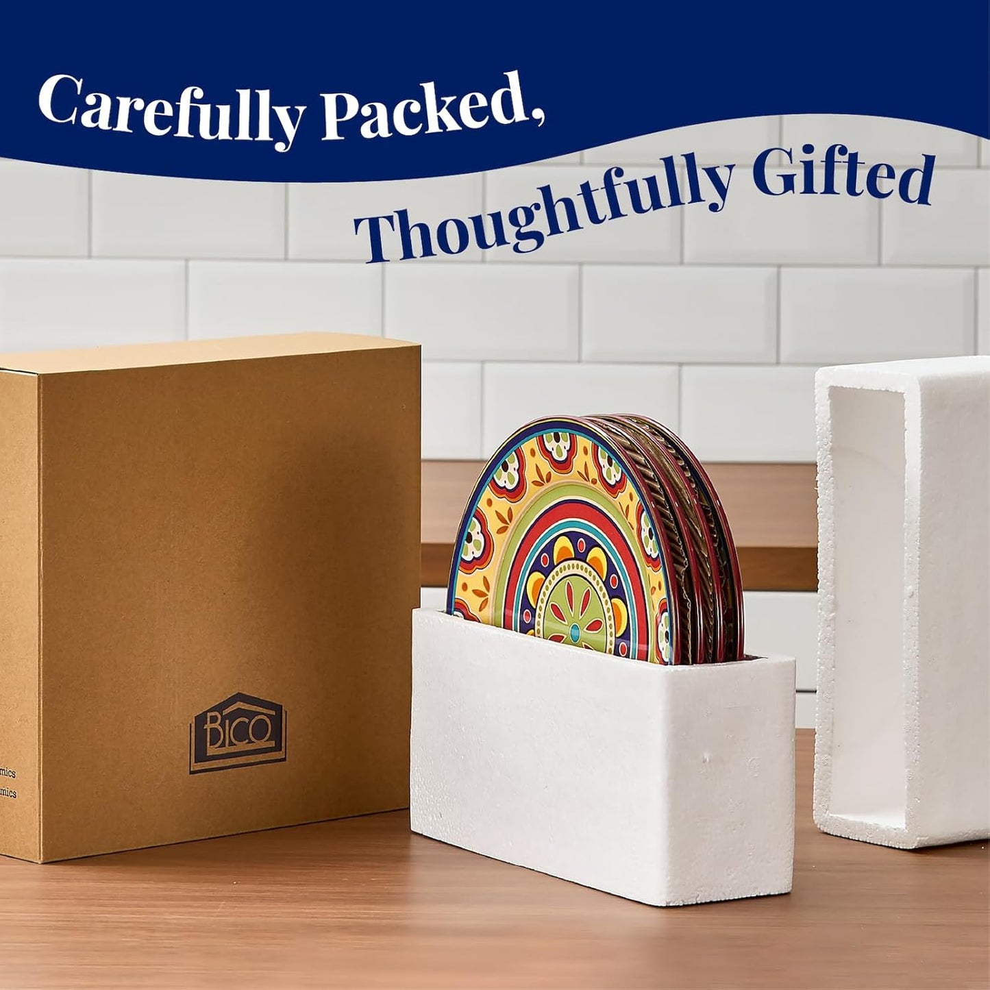 Bico Tunisian Dinner Plates Set of 4, 11 Inch Large Ceramic Plates for Pasta, Steak, Stylish Serving Dishes, Microwave and Dishwasher Safe, Gift for Housewarming and Thanksgiving