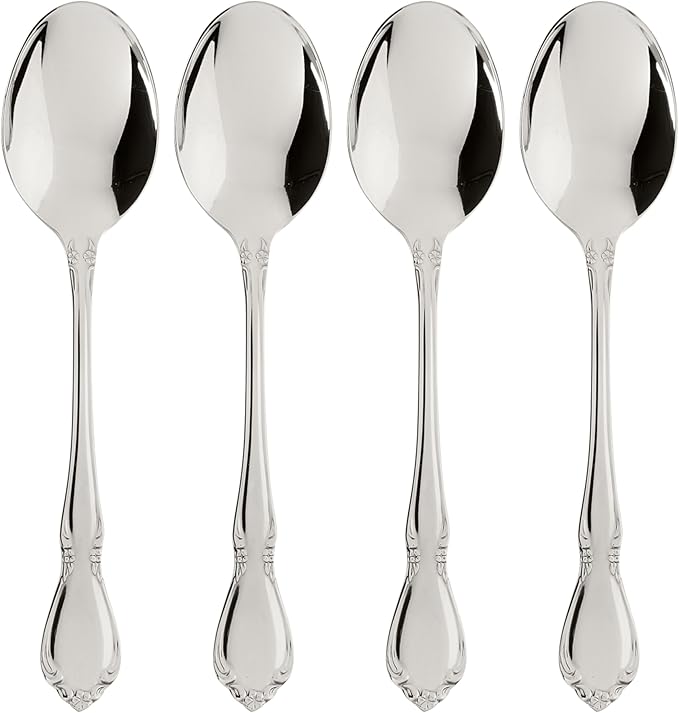 Oneida 2610004C Chateau Fine Flatware Dinner Spoons, Set Of 4, 18/8 Stainless Steel, Service For 4