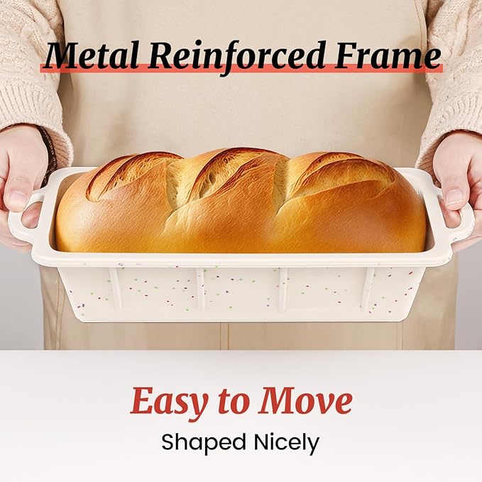 CAKETIME Silicone Bread Loaf Pan, Metal Reinforced Frame Nonstick 10x4.8x2.3 inch Silicone Loaf Pans for Baking Homemade Loaf, Bread, Meatloaf BPA Free 2 Pack