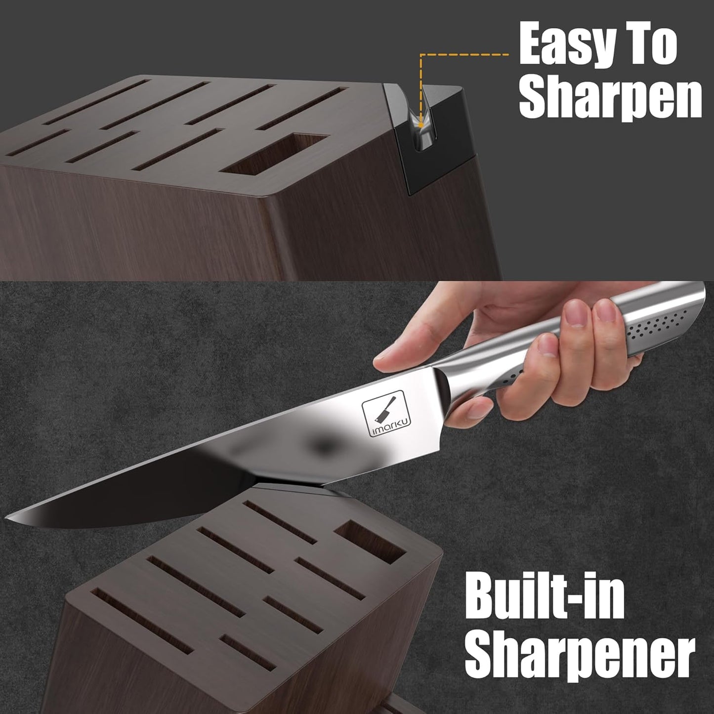 imarku® Knife Set, 15-Pieces HC Stainless Steel Kitchen Knife Set With Built in Knife Sharpener, Razor-Sharp Blade Knife Block Set With Non-Slip Handle, Dishwasher Safe, Best Birthday Gifts