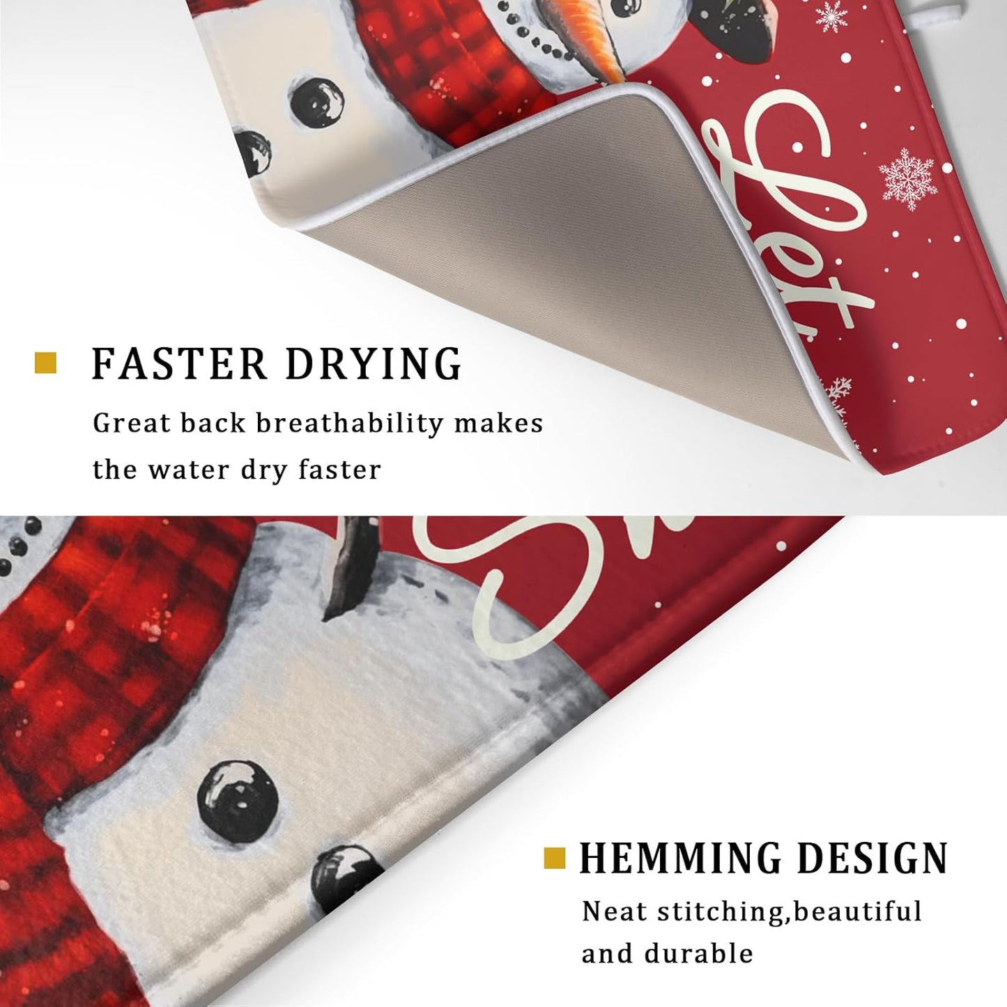 Christmas Snowman Dish Drying Mats for Kitchen Counter 18×24 Inch Snowflake Let It Snow Large Microfiber Drying Mat Kitchen Accessories Dish Rack Mat Drainer Pad Washable Absorbent