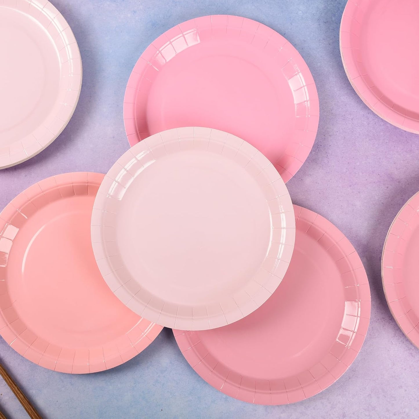 48Pcs Pink Paper Plates Gradient Color Party Plate 9 Inch Disposable Round Dinner Dessert Plates for Pink Bow Birthday Wedding Baby Bridal Shower Coquette Party Supplies