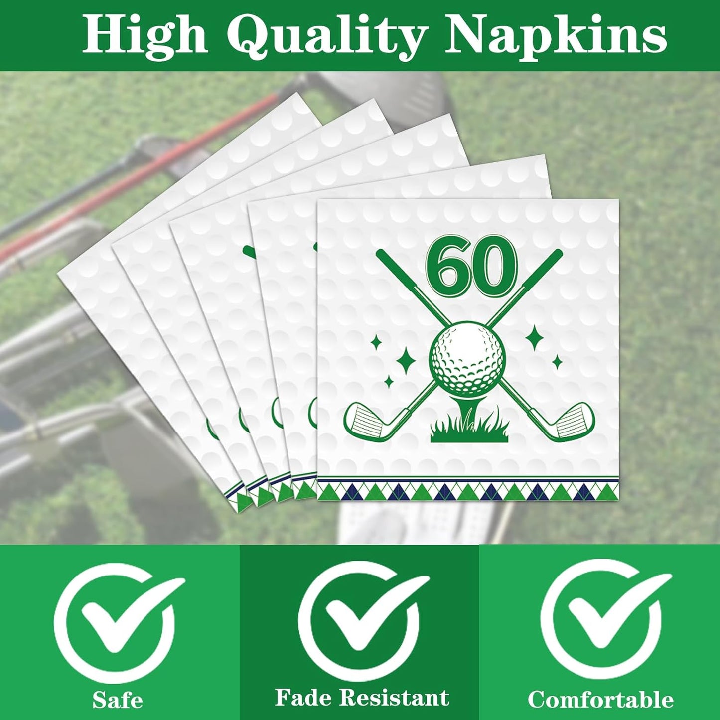 Rakuto Golf 60th Birthday Tableware Decorations for Men, Golf Theme Sixtee Birthday Party Plates Napkins and Forks, Disposable Paper Plates Supplies Decor Serves 24