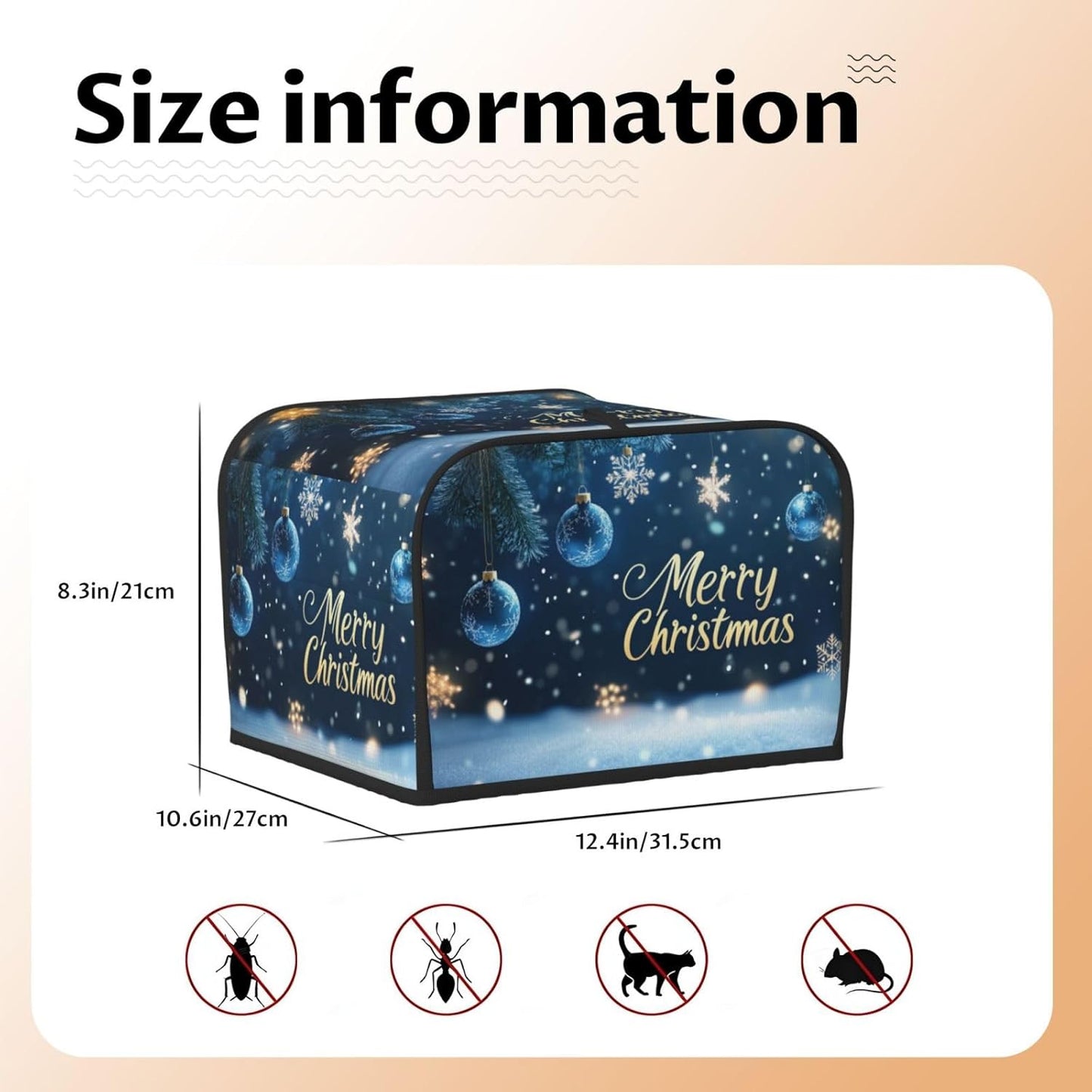 Toaster Cover 4 Slice Winter Snowflake Christmas Blue Ball Kitchen Small Appliance Covers with Pockets Dust and Fingerprint Protection