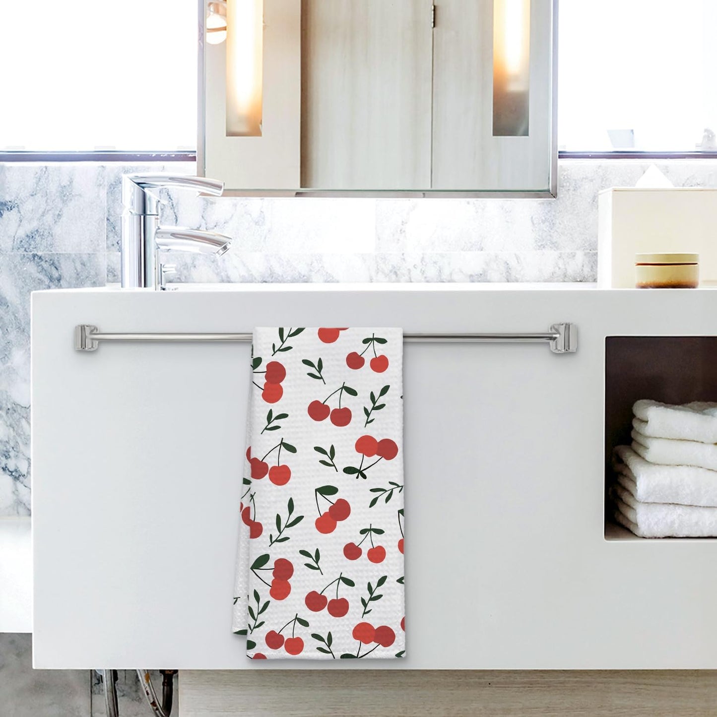 Cherry Kitchen Towel Decor, Cherry Hand Towel Dish Towel for Kitchen Bathroom Decor, Fruit Lover Gifts, 16x24 Inches