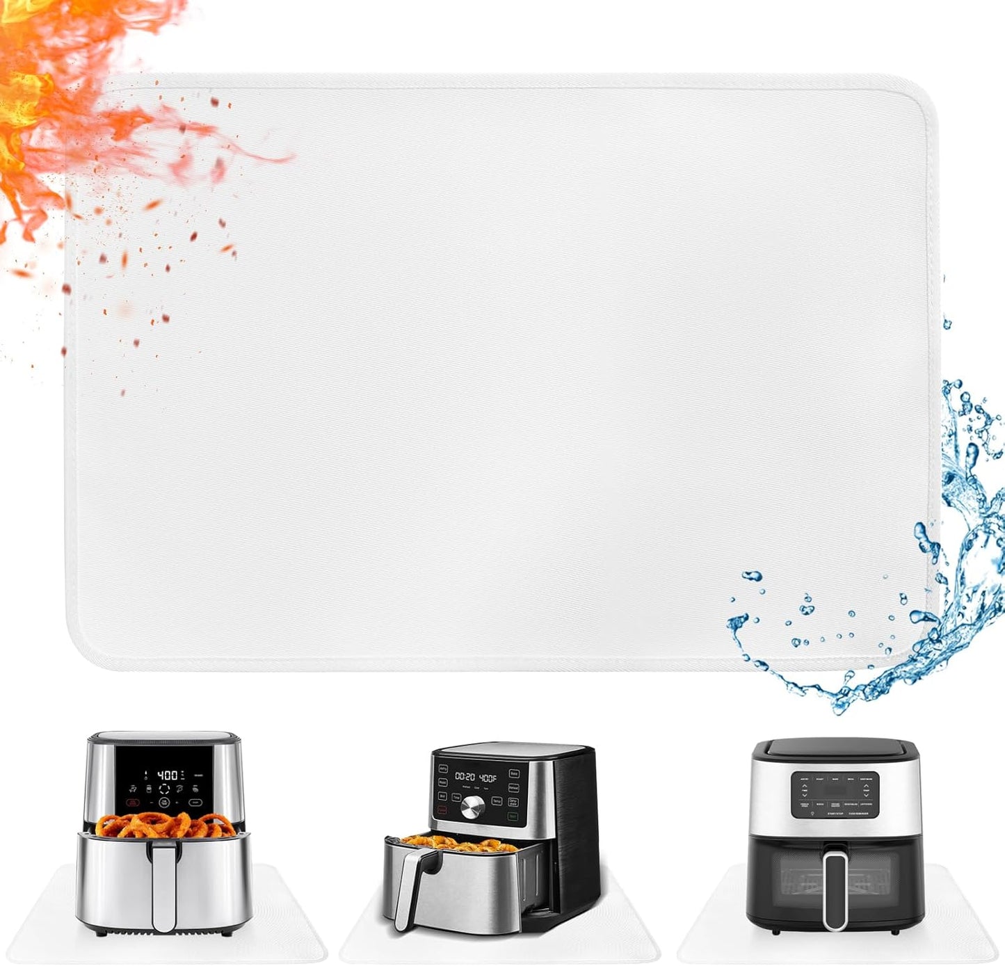 Heat Resistant Mat for Air Fryer, 16 x 24in Countertop Protector, Fireproof Silicone Appliance Slider for Coffee Maker, Toaster, Oven - White