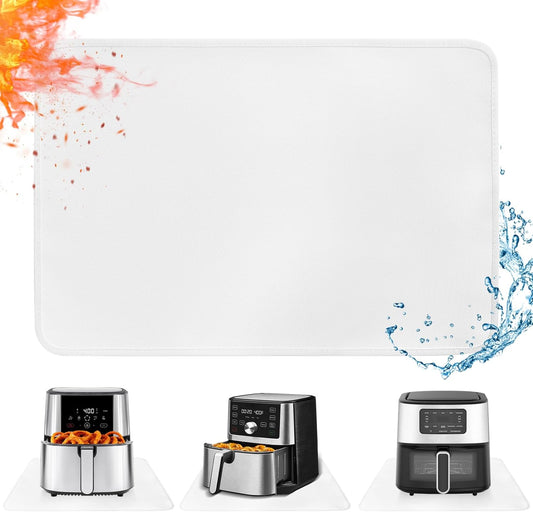 Heat Resistant Mat for Air Fryer, 16 x 24in Countertop Protector, Fireproof Silicone Appliance Slider for Coffee Maker, Toaster, Oven - White