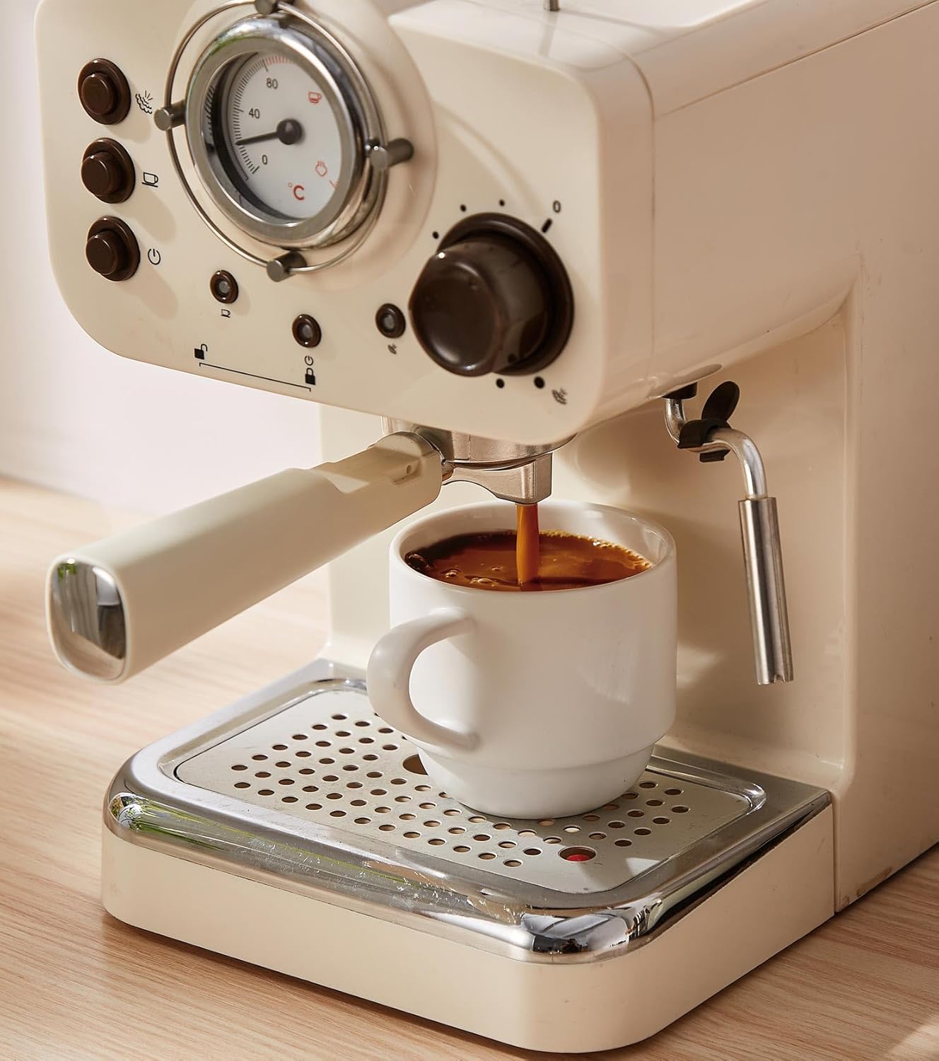 Lareina 8 Ounce Porcelain Cappuccino Cups Set of 4, Stackable Coffee Cups with Saucers, Spoons and Metal Stand -for Specialty Coffee Drinks, Cappuccino, Latte, Americano and Tea, White