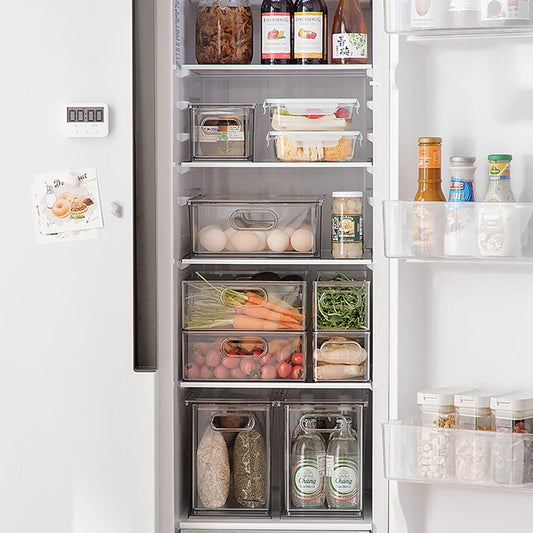 Mano Stackable Fridge Drawers Pull Out Bins with Handle Clear Refrigerator Drawers Organizer Food Storage Container Box with Dividers Plastic Produce Saver for Pantry, Cabinet, Kitchen, Clothes（7Pack）