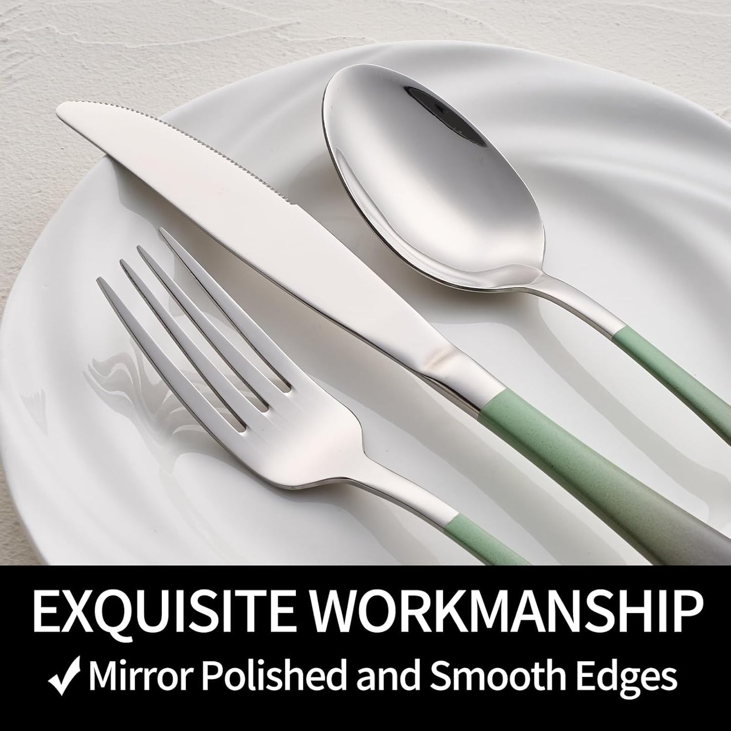 20-Pieces Color Silverware Sets for 4,Green and gray Handle Stainless Steel Cutlery Set, Include Forks Spoons and Knives Set, Dishwasher Safe Utensil Sets for Home Restaurant