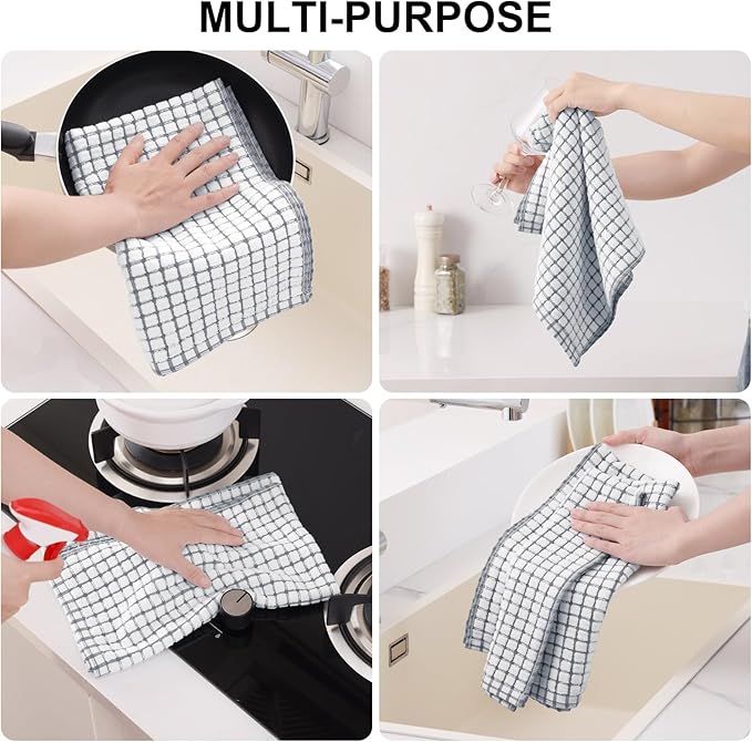 Kitinjoy Cotton 6 Pack Terry Kitchen Towels, 16 x 25 Inches Super Soft and Absorbent Dish Towels, Quick Drying Hand Towels for Kitchen Drying, Grey