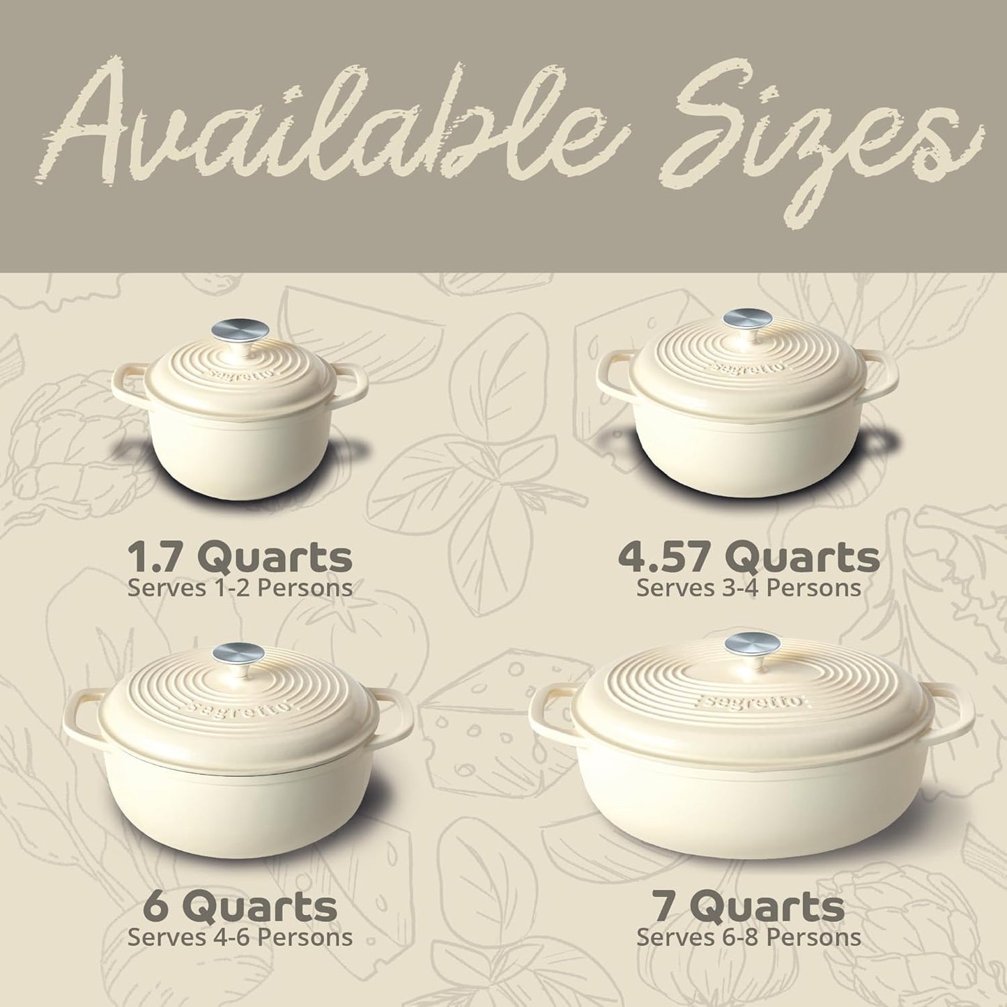 Segretto Cookware Enameled Cast Iron Dutch Oven Pot with Lid 4.57 Quarts, Bianco Perla (Off-White) White Enamel Dutch Oven Cast Iron with Handle Ceramic Cooking Pot for Bread Baking, Basting, Cooking