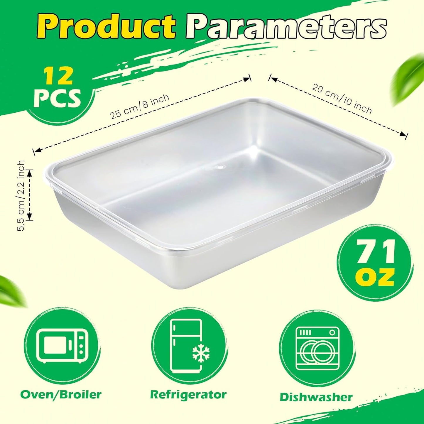 12 Pcs Stainless Steel Food Storage Containers with Lids, 71 Oz Metal Freezer Containers, Lightweight Stackable Easy Open Reusable Meal Prep Box for Kitchen Picnic Oven Dishwasher Safe