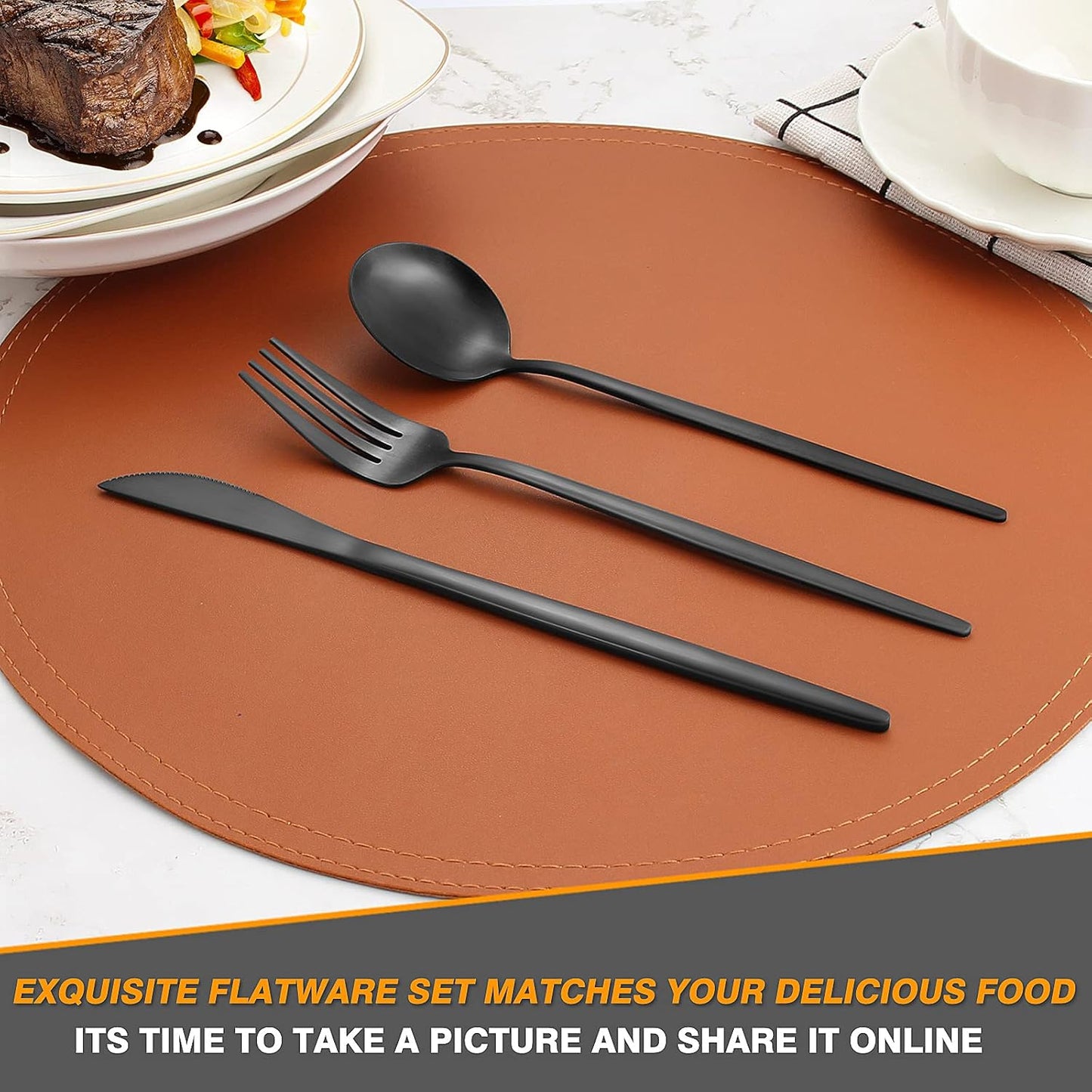 20 Pieces Silverware Set，Matte Black Stainless Steel Flatware Cutlery Set Service for 4, Stain Finish Kitchen Utensil Set，Include Dinner Knives Forks and Spoons Silverware, Dishwasher Safe