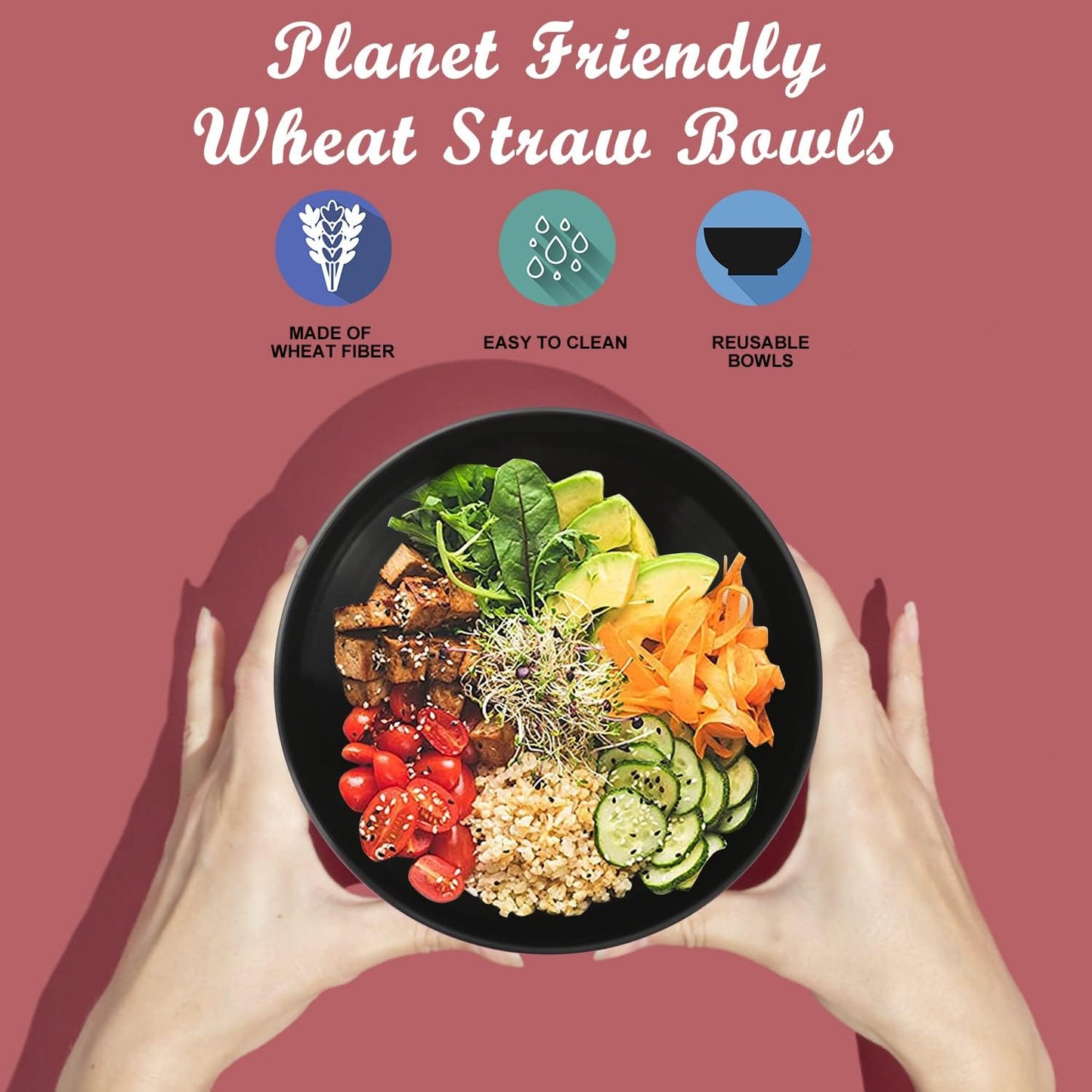 Wrova Wheat Straw Bowl Sets,6 PCS Unbreakable Cereal Bowl 36 OZ,Microwave and Dishwasher Safe Bowls,Salad Bowls for Camping,Rv,Apartment,Dorm,Party (Black Grey)