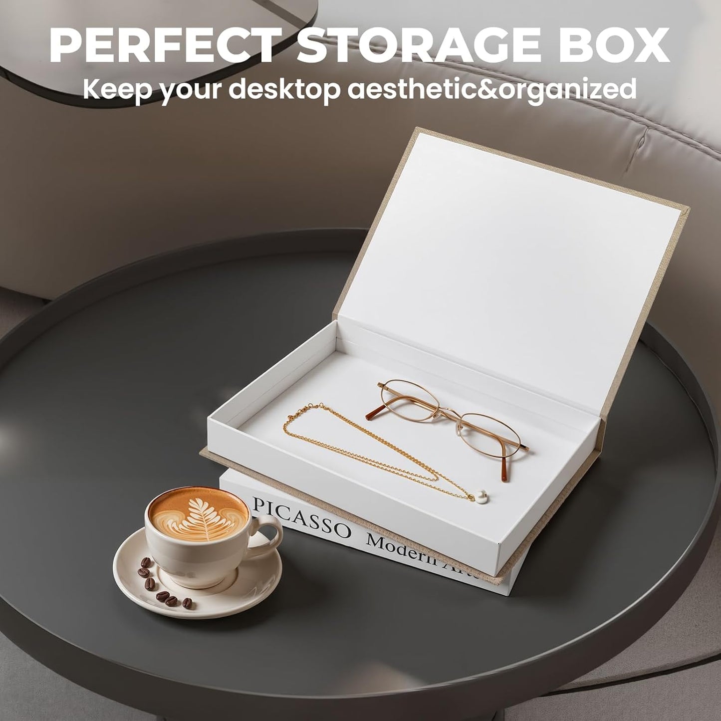 Decorative Books for Home Decor- 2Pcs Linen Decorative Boxes for Aesthetic Room Decoration, Modern Fake Book Storage Boxes for Coffee Table, Bookshelf or Mantle Decor (2Pcs-Tan)