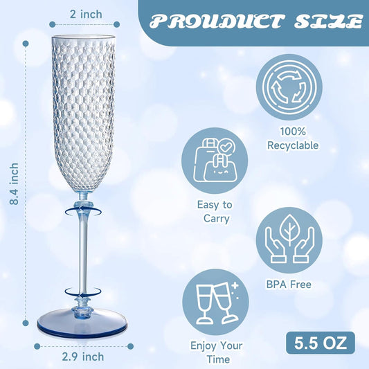XUWAIDSGN 100 Pack Blue Detachable 2 piece Champagne Flutes 5.5 Oz Unbreakable Plastic Mimosa Disposable Champagne Glasses Drinking Cups Stemmed Reusable Wine Toasting Glasses for Wedding