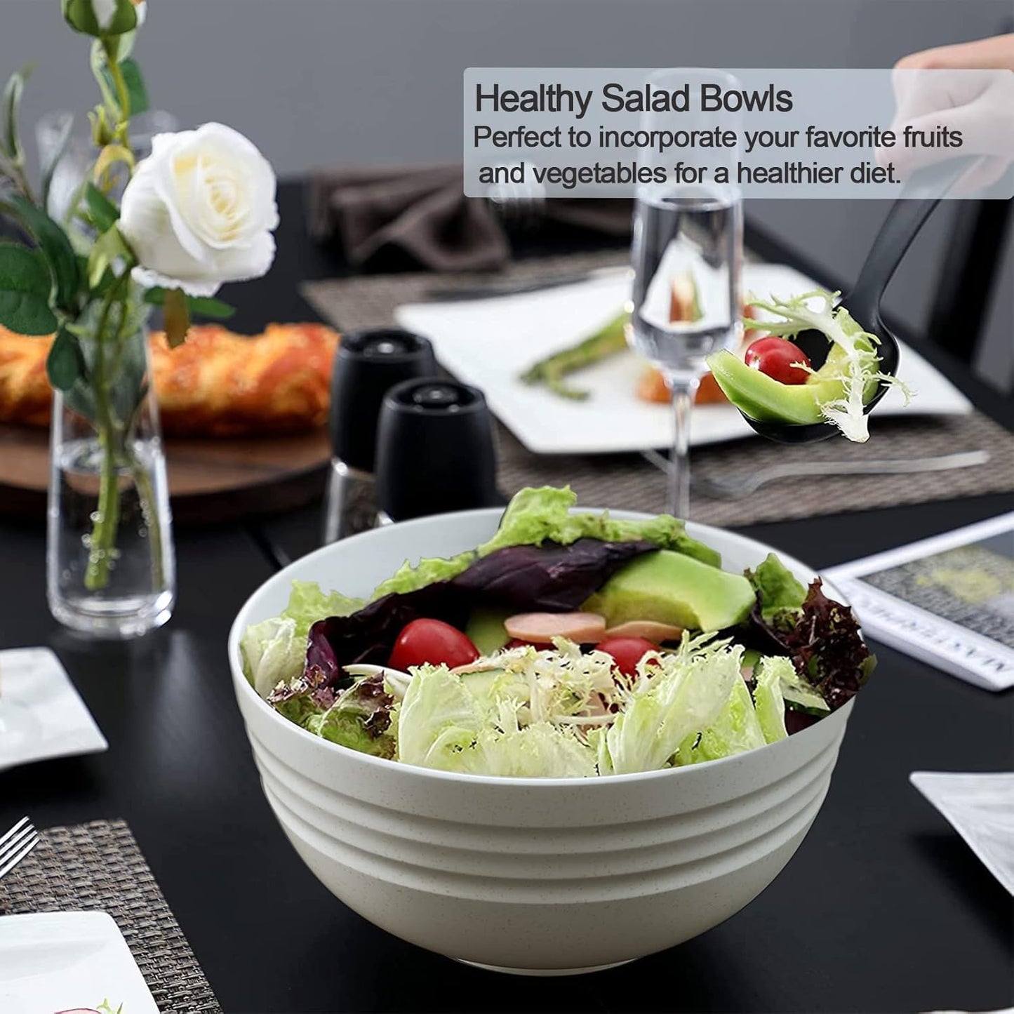 Homestockplus 【Non Ceramic】 68 Oz Salad Bowls,Large Serving Bowls 6 Pcs Unbreakable Ramen Bowl for Salad,Soup,Ramen,Noodle,Oatmeal,Snack Apply to Kitchen, Freezer,Dishwasher & Microwave Safe