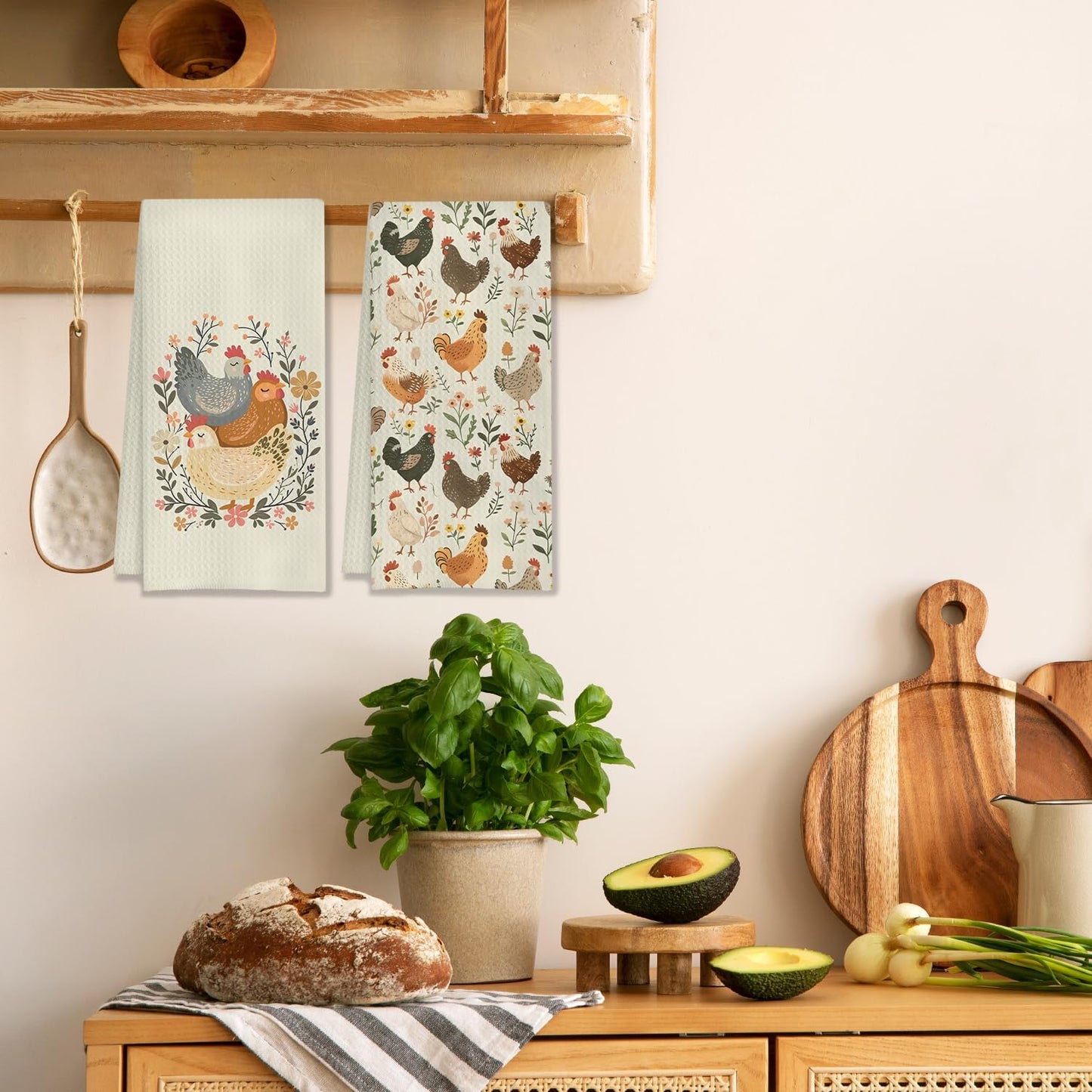 Farmhouse Chicken Rooster Kitchen Towels, Chicken Dish Towels, Rooster Decor Hand Towel for Bathroom Kitchen Decor, Cock Mom Lady Gifts,16x24 Inch Set of 2