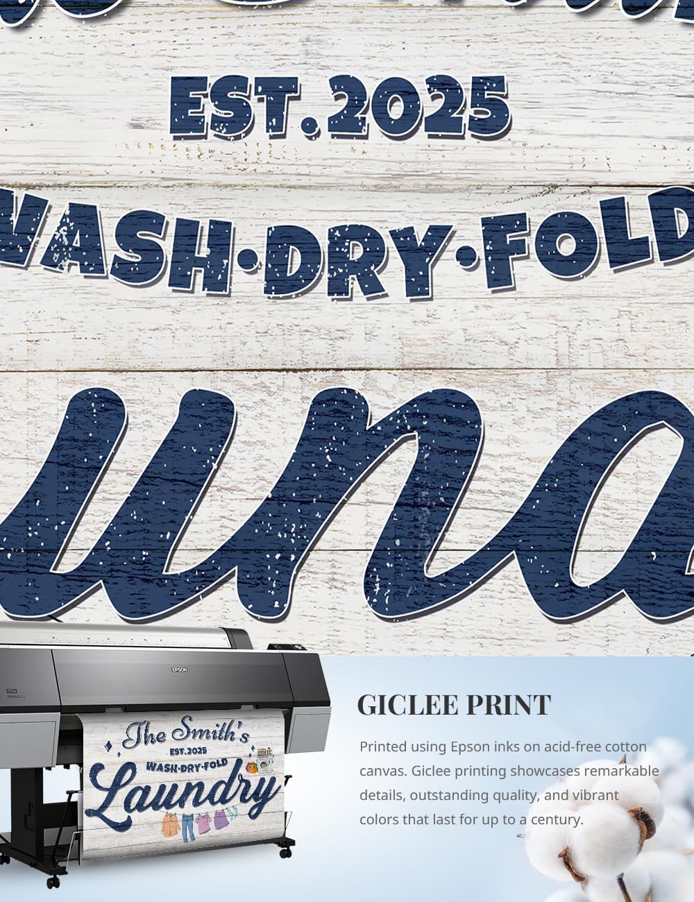 IPIC - Personalized Laundry Room Sign, Custom Canvas Wall Art with Family Name, Rustic Home Decor Printed Acid-Free Cotton Canvas for Business and Home, Made in USA and Ready to hang for Laundry Decor