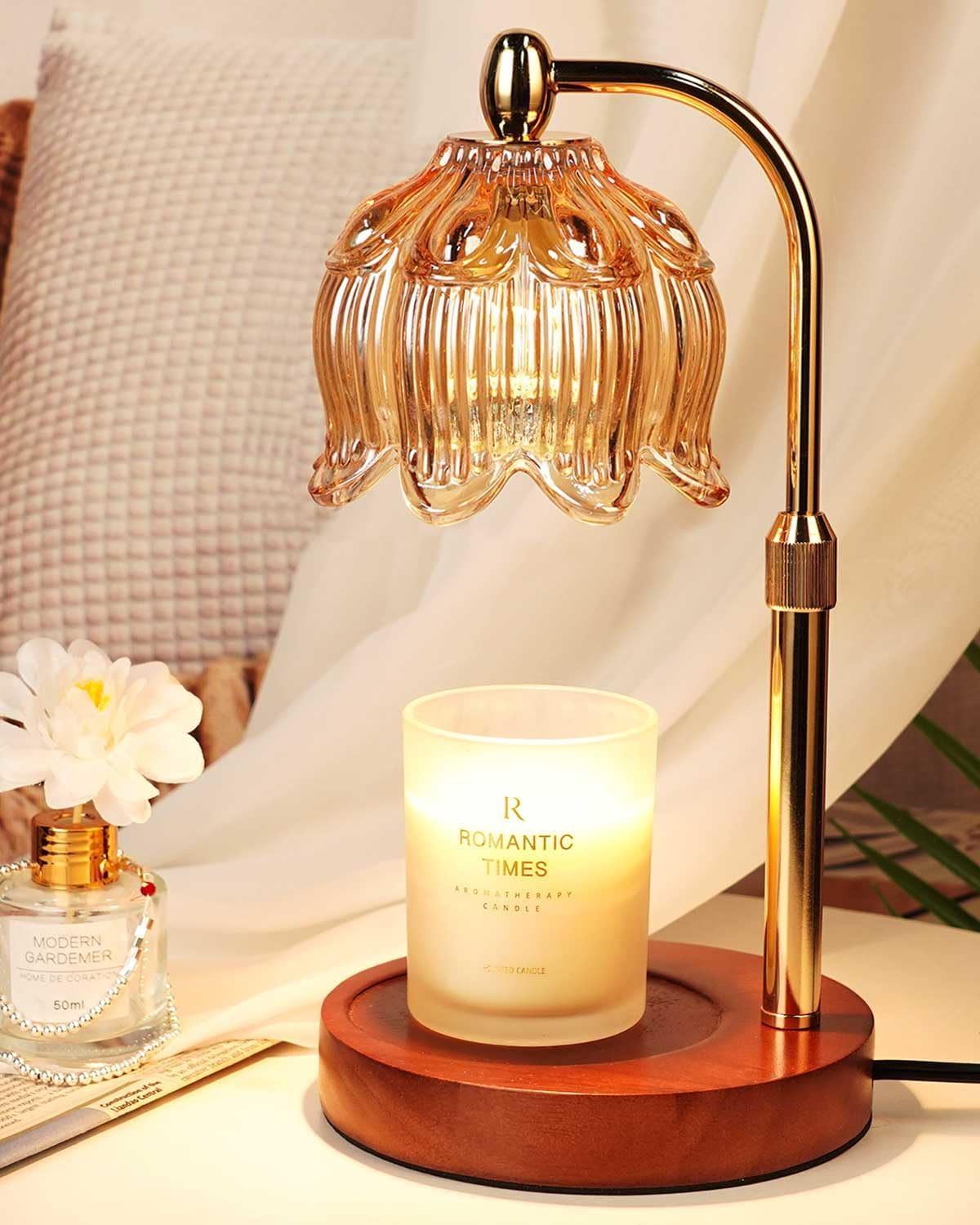 Candle Warmer Lamp with Timer Dimmable, Height Adjustable, Birthday Gifts for Women Mom, Suitable for New Home Decoration, Christmas Gift Lotus Flower Candle lamp,With 2 bulbs,Suitable for Jar Candles