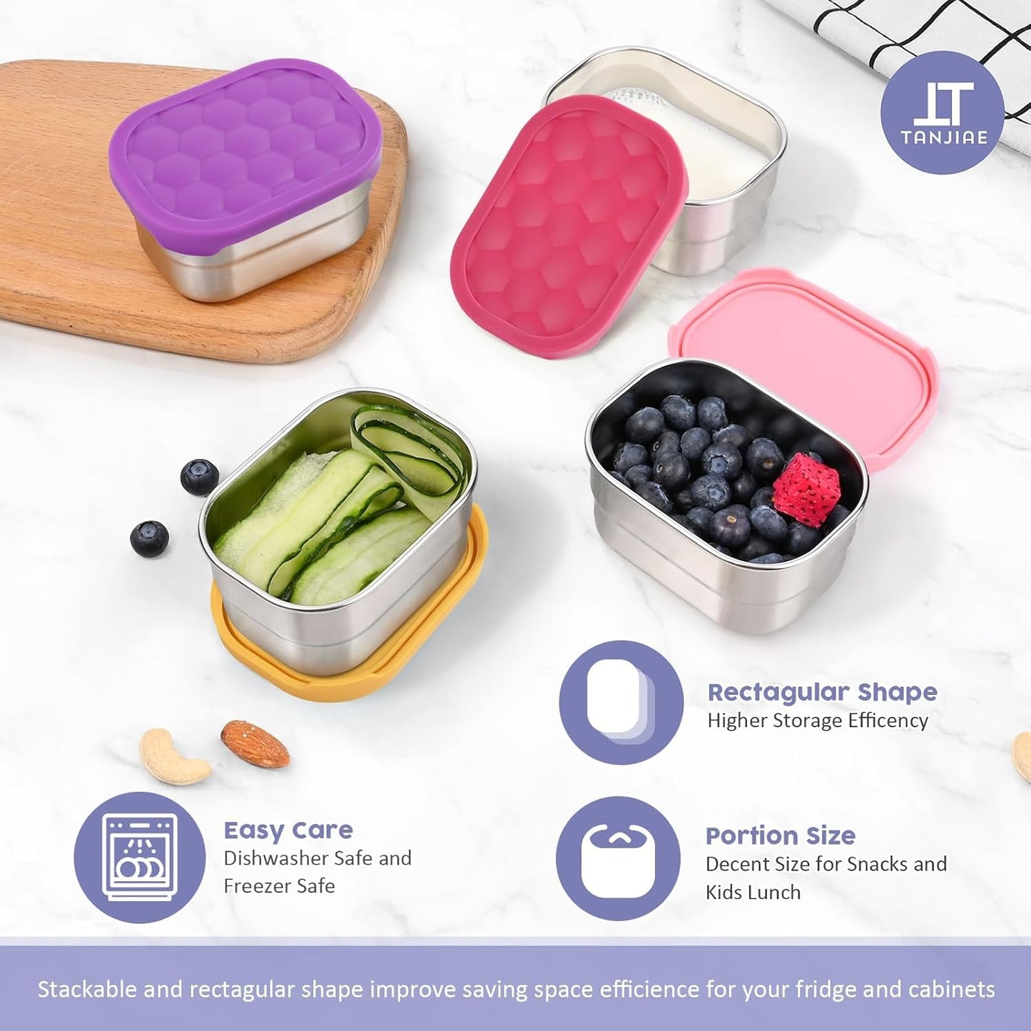 4Pack Small (1 CUP) 8oz Stainless Steel Snack Containers for Kids | Reusable Easy Open Toddler Snack Containers with Silicone Lids | Stackable Toddler Lunch Box for Daycare, School and Travel