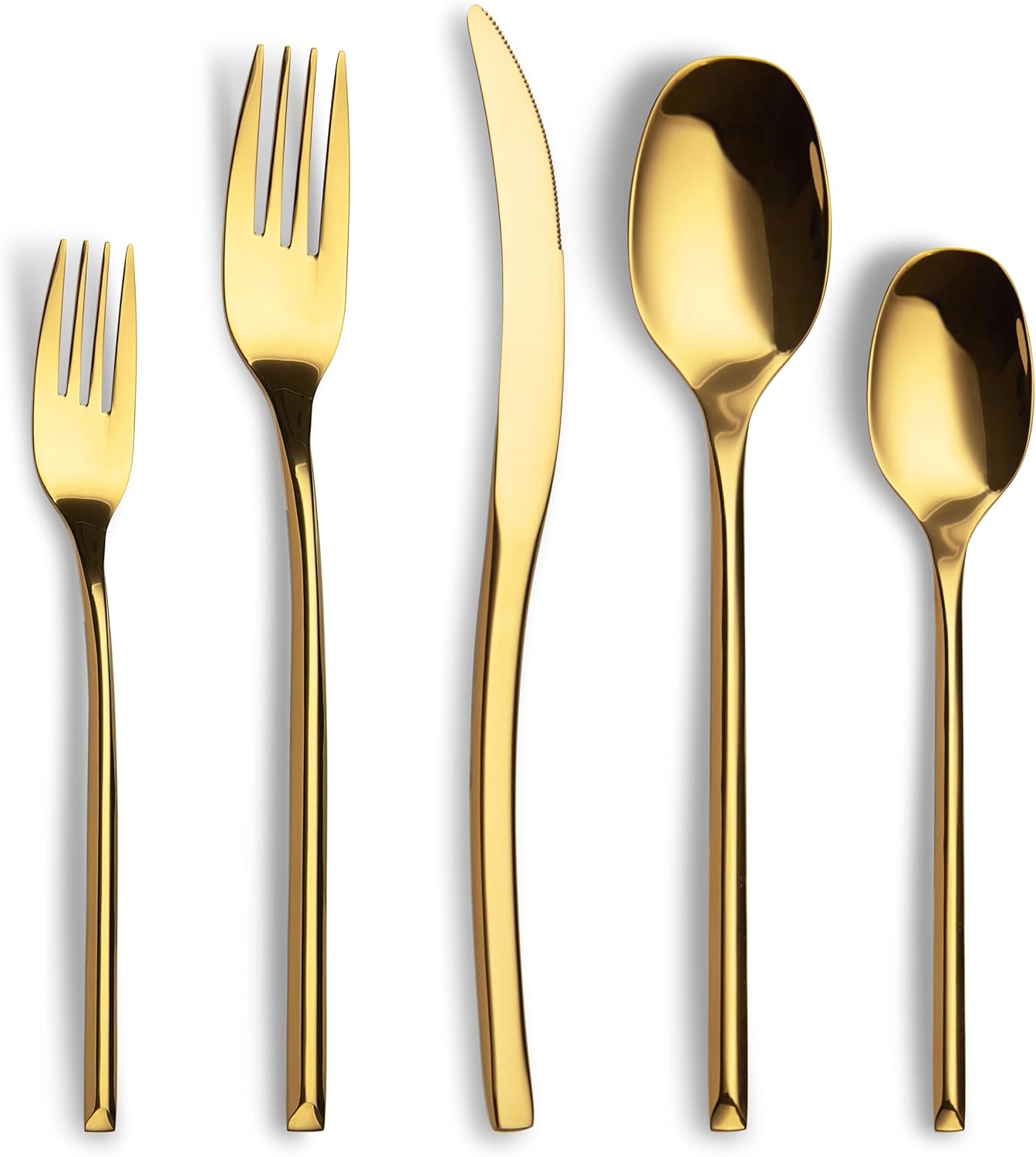 Lemeya 20-Piece Gold Silverware Set for 4,Modern 18/10 Stainless Steel Flatware Set,Luxury Cutlery Set,Unique Utensils Set for Restaurant,Spoons and Forks Set,Mirror Polished,Dishwasher Safe
