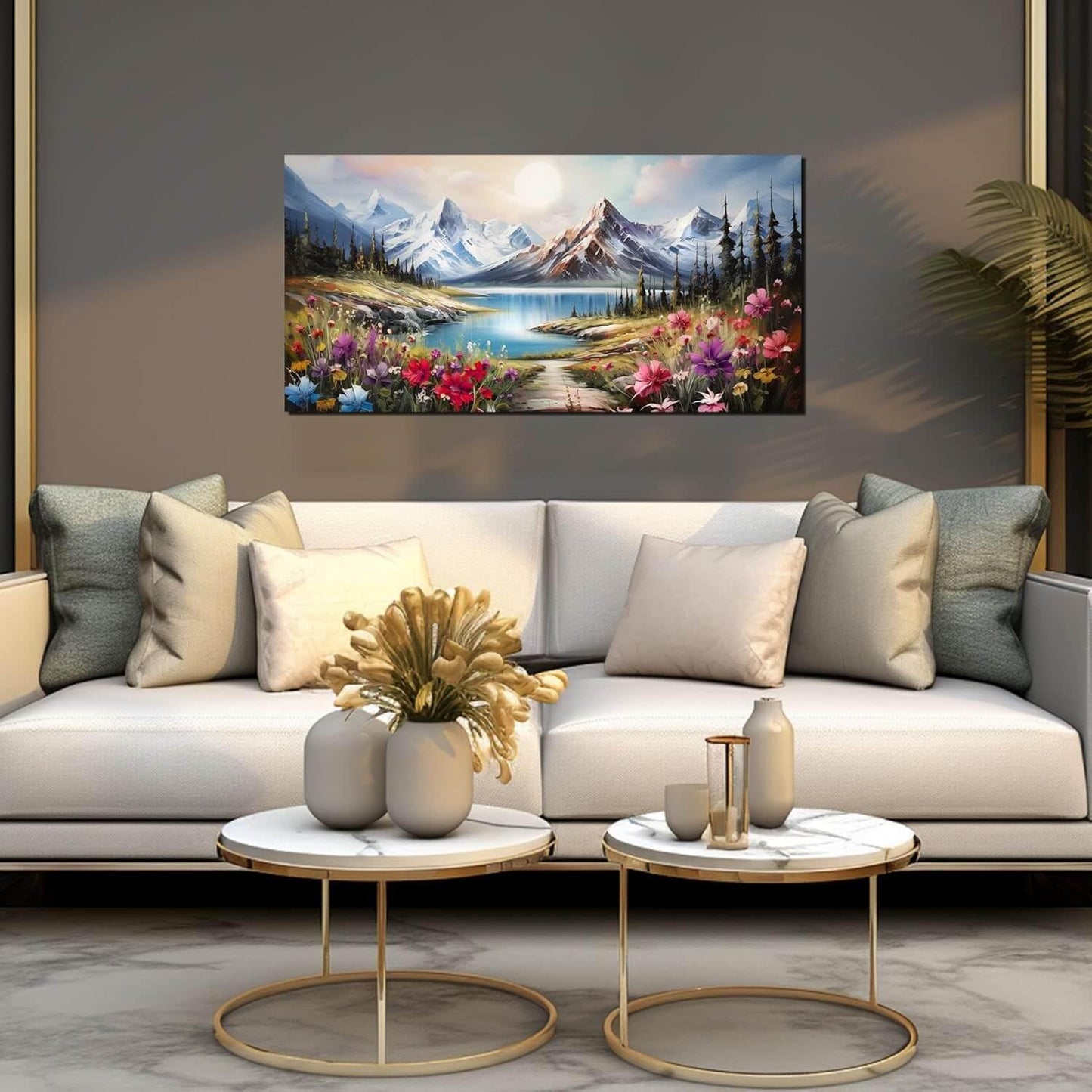 Large Canvas Wall Art for Living Room Farmhouse Decor Pictures Mountain River Landscape Wall Art Decor Prints Countryside Meadow Wildflower Artwork Canvas Painting Wall Decor for Bedroom 20x40 IN