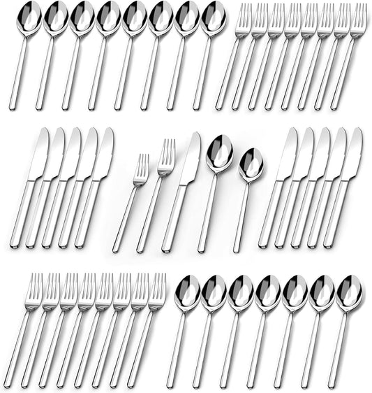 KINGSTONE Silverware Sets, 60 Piece Flatware Set for 12, 18/10 Stainless Steel Cutlery Set Mirror Polished Modern Design Dishwasher Safe