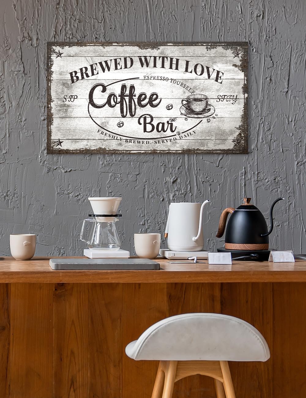 IPIC - Vintage Coffee Bar Sign Brewed with Love, Canvas Print Wall Art for Cafe, Farmhouse Style Wall Decor for Home Kitchen and Coffee Station