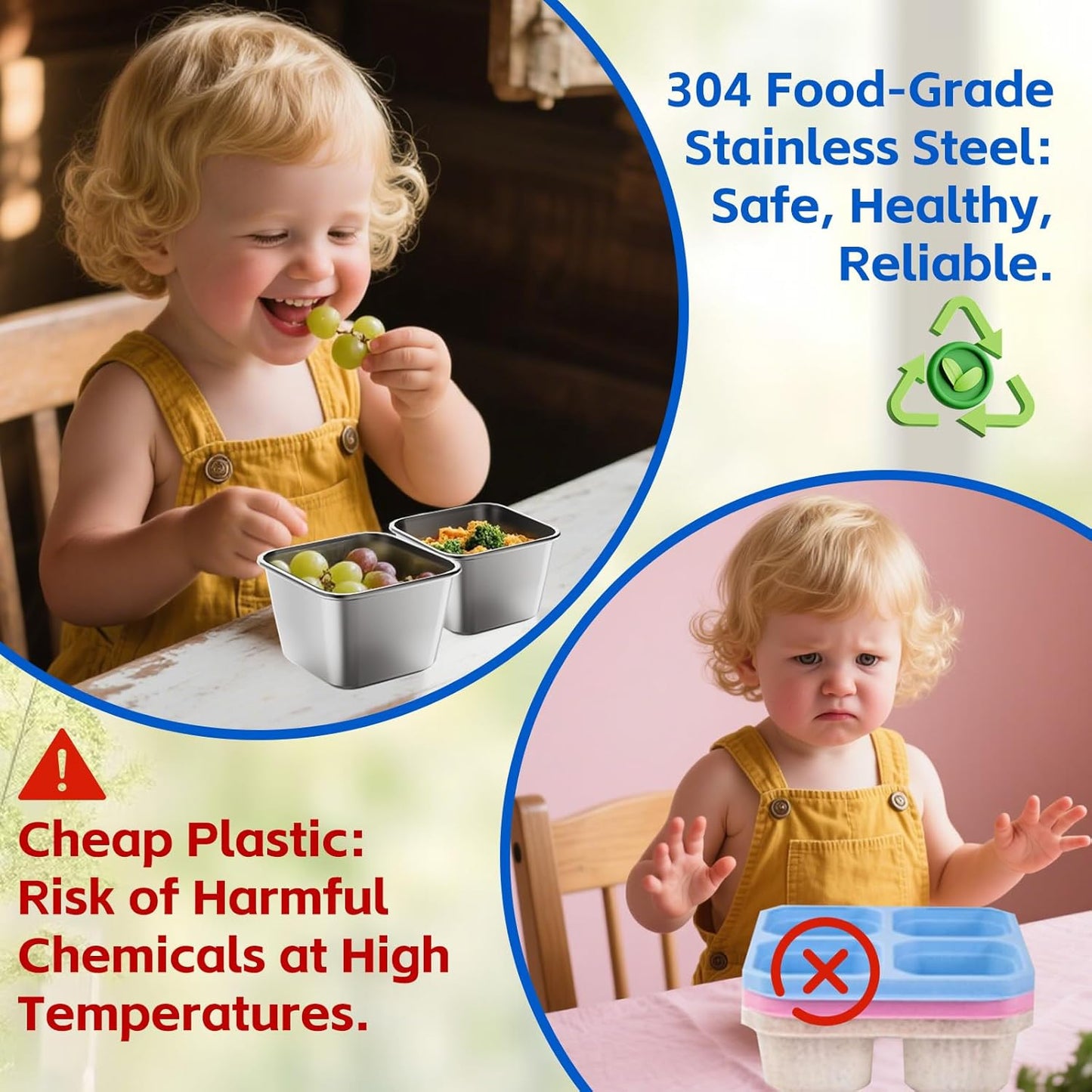 Set of 4 Stainless Steel Snack Containers for Kids and Toddler;Snackle Box Container;Leak Proof Stackable Small Metal Food Containers with Silicone Lids