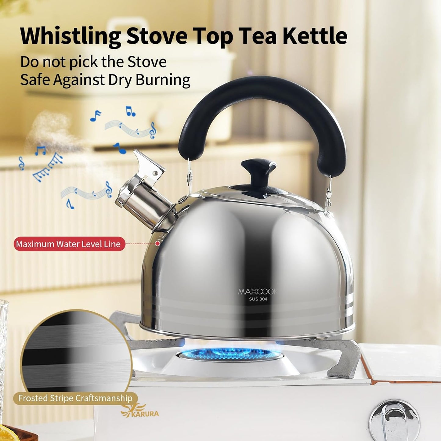 Whistling Tea Kettle, 3.17 Quart/3L Stainless Steel Tea Pot, Stove Top Tea Kettle，Induction Teakettle with Anti-Heat Handle (Mirror Polish)