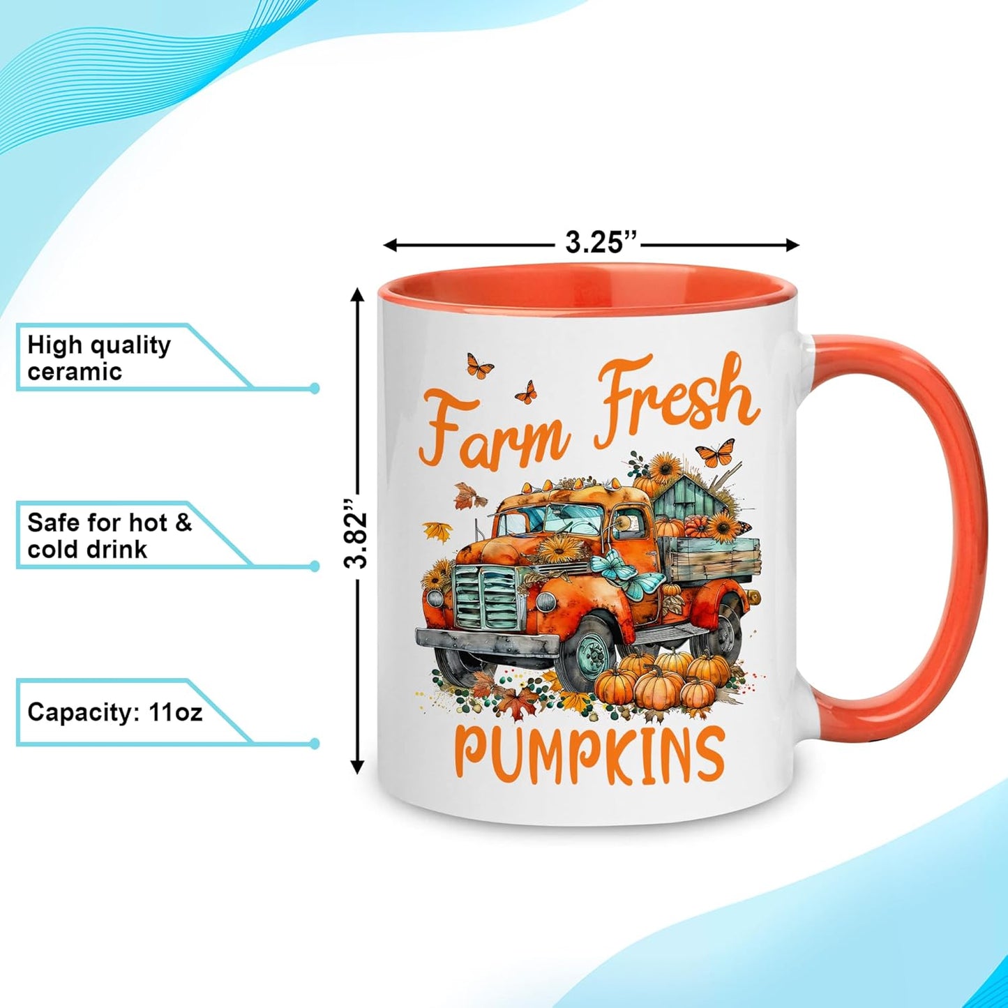 Hyturtle Personalized Fall Farm Mug Gifts For Women - Farm Fresh Pumpkins - Custom Name Coffee Cup Ceramic Mug 11oz 15oz - Farmer Lovers Gift - Autumn Gifts For Her - Fall Thanksgiving Decor Gift