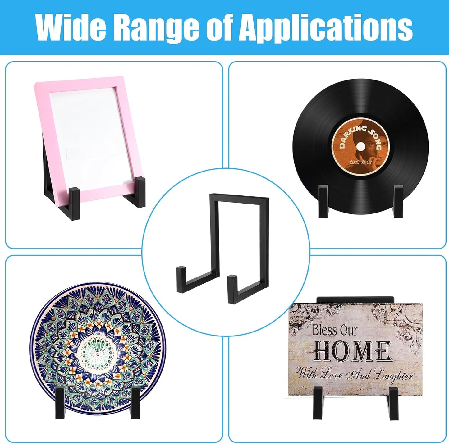 2 Pcs Large Metal Plate Stands for Display, 8 Inch Black Iron Frame Pictures Holder Decorative Plates Easel for Books Tabletop Art