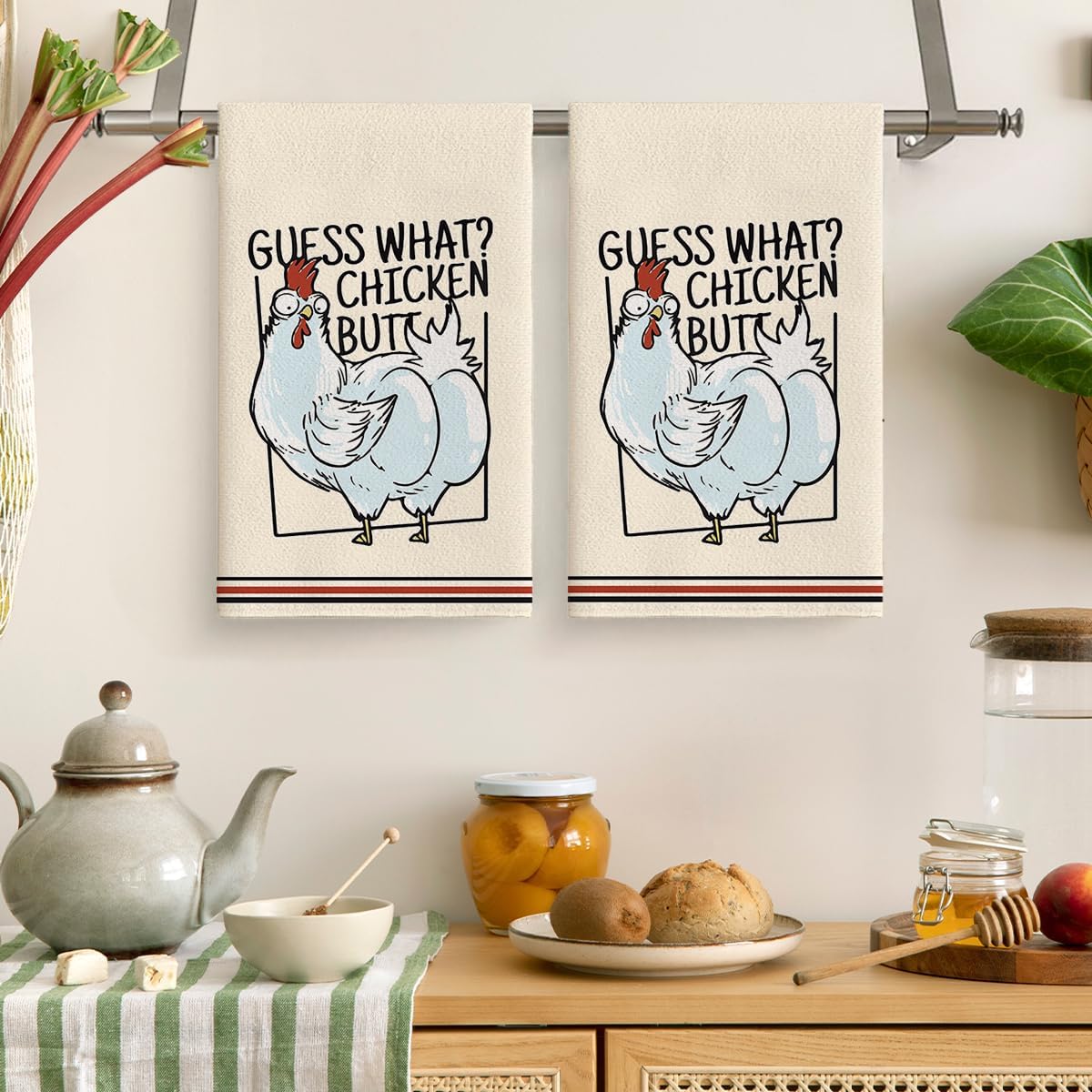 Cukemip Funny Chicken Kitchen Towels Decorative Set, Funny Dish Towels Tea Towels Set of 2, Absorbent Farmhouse Hand Towels for Kitchen Drying, Housewarming Gifts for Chicken Lovers