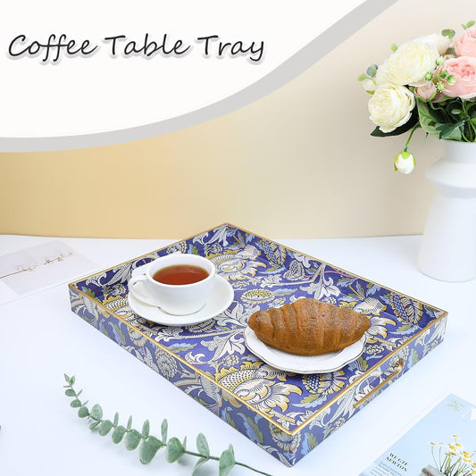 Rectangle Plastic Serving Tray with Handles, Elegant Decorative Tray for Coffee Table, Ottoman, Living Room, Kitchen, and Outdoor Use. 12"*16"*1.6", Wey