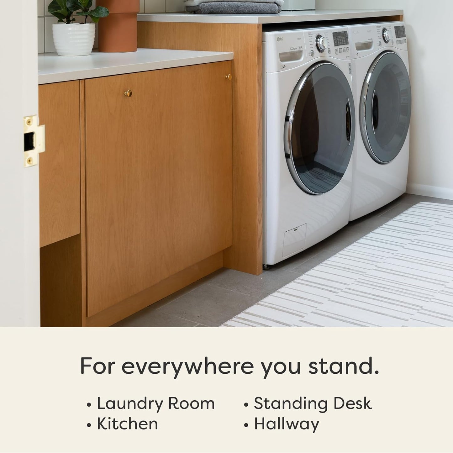 House of Noa Nama Standing Mat – Anti-Fatigue Cushioned Kitchen Mats for Floor | Ergonomic Bounce-Back Foam Kitchen Mats | Anti-Fatigue Mats for Kitchen & Standing | Nara Stripe Natural | 22" x 36"