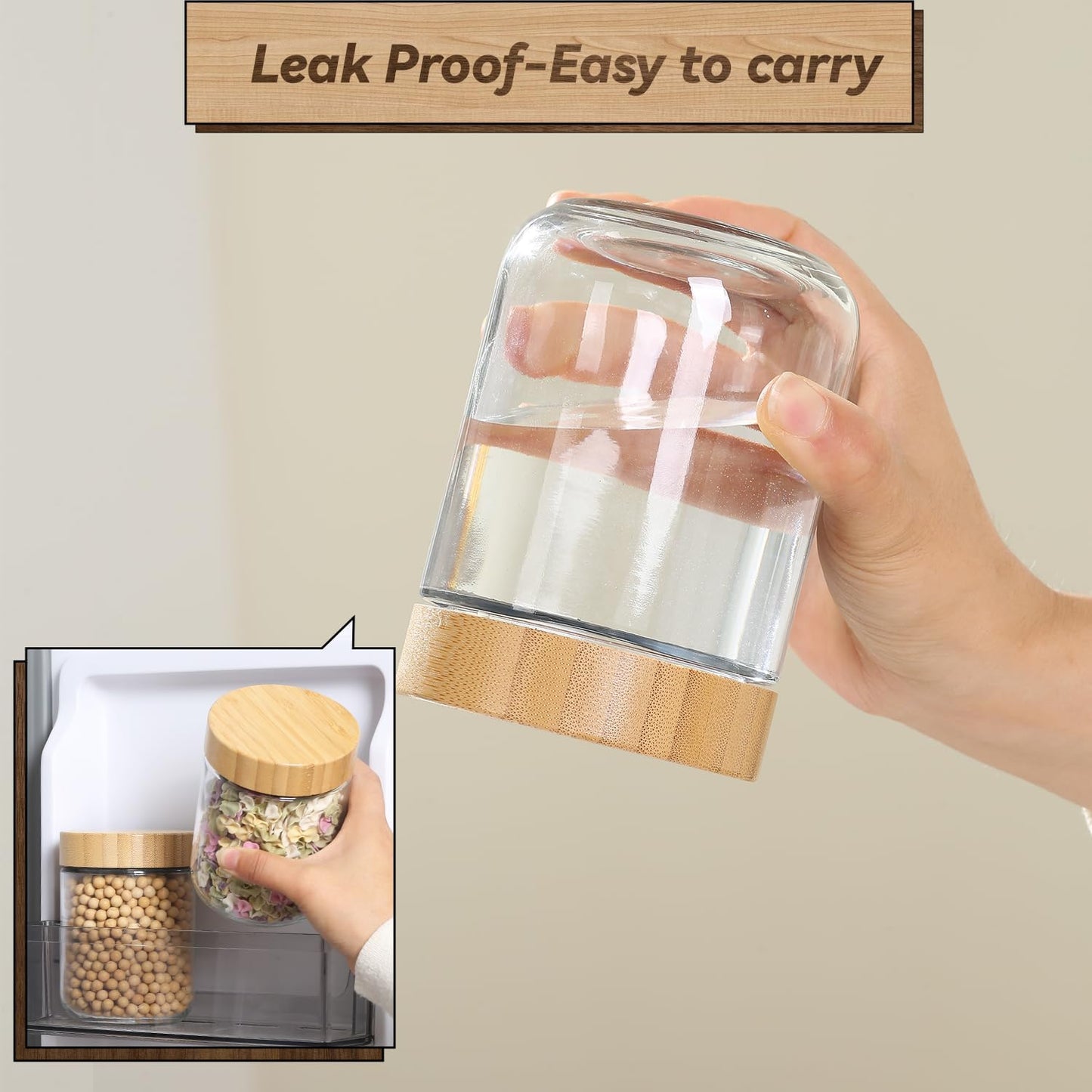 16 Oz Overnight Oats Containers 16 OZ Mason Food Jars With lid Wide Mouth Glass Food Storage (6 Pack Bamboo Lid)