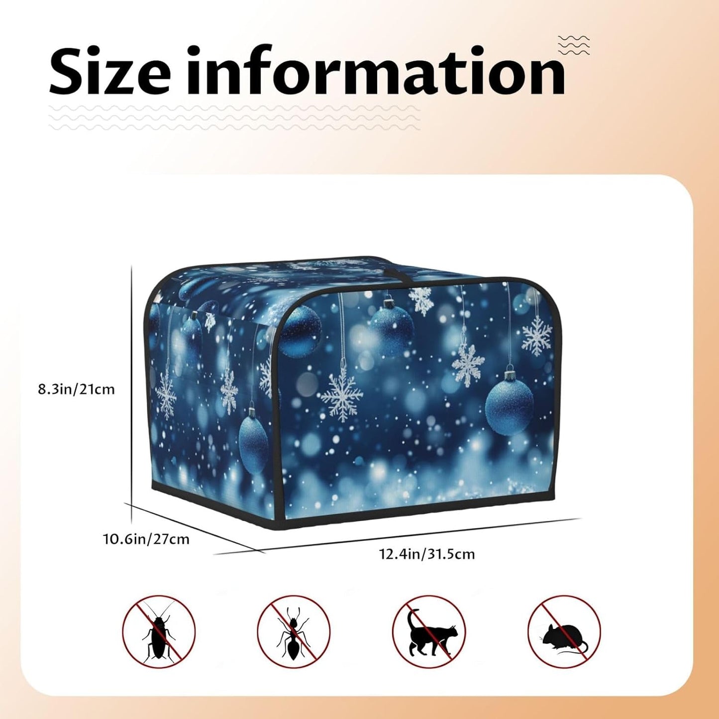 Toaster Cover 4 Slice Christmas Blue Snowflake Ball Kitchen Small Appliance Covers with Pockets Dust and Fingerprint Protection