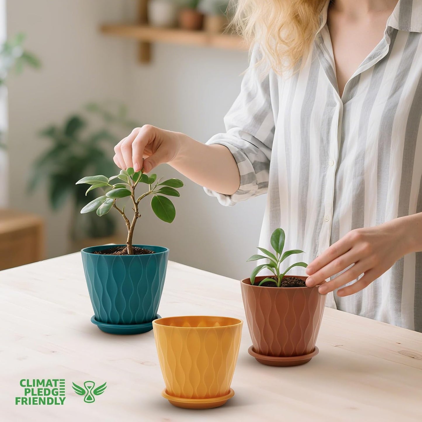 4 inch Plant Pots, 5 Pack Flower Pots Outdoor Indoor, Planters with Drainage Holes and Tray Saucers (Multicolor)